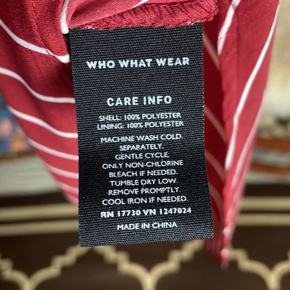 Who What Wear NWT merlot white navy striped asymmetrical hem long sleeve dress - Picture 9 of 16